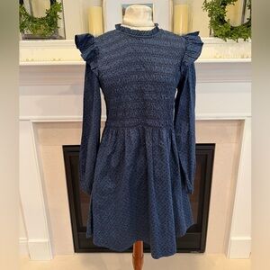 GAP Smocked Ruffle Sleeve Mini Dress Cotton Cottage Core Grandma Core Medium NWT